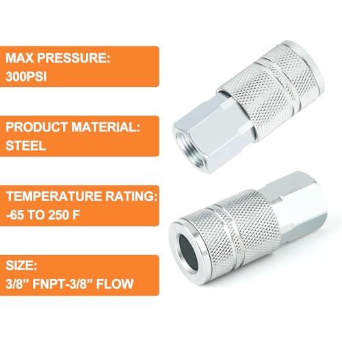 GASHER 2PCS Female Quick Connect Air Coupler, 3/8 Basic Flow Industrial Coupler，For Air Compressor - size: 3/8" FNPT - 3/8 Flow