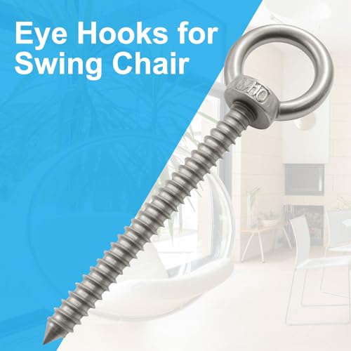 4pcs Heavy Duty Screw Eye Hooks M10-5.7 Inch Self Tapping Stainless Steel Eyelet Screw with 850 LBS Load Capacity for Hanging, Hammock & Swing Chair - size: 5.7 Inch