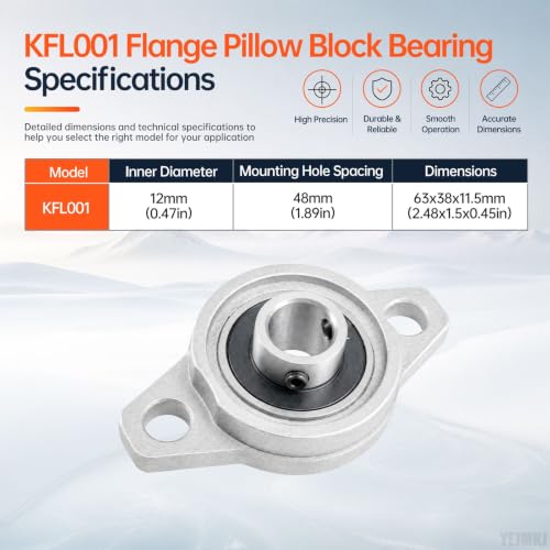 4PCS KFL001 Pillow Block Bearing Flange Mounted Bearing 8mm Bore