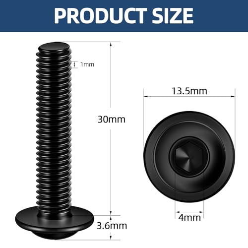 M6 x 30mm Flanged Button Head Socket Cap Screws, Black Oxide, Full Thread, Allen Socket Drive, 304 Stainless Steel, 25 PCS - color: Black, size: M6 x 30mm