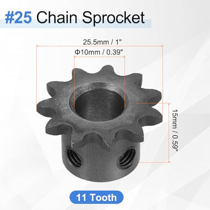 uxcell #25 Chain Roller Sprocket 10mm Bore 25.5mm OD, 11 Tooth C45 Carbon Steel ANSI Chain NO.25 Roller Sprocket Round Hole Without Surface Finished for ISO 04C Chain - size: 10mm Bore 25.5mm OD, style: 11 Tooth