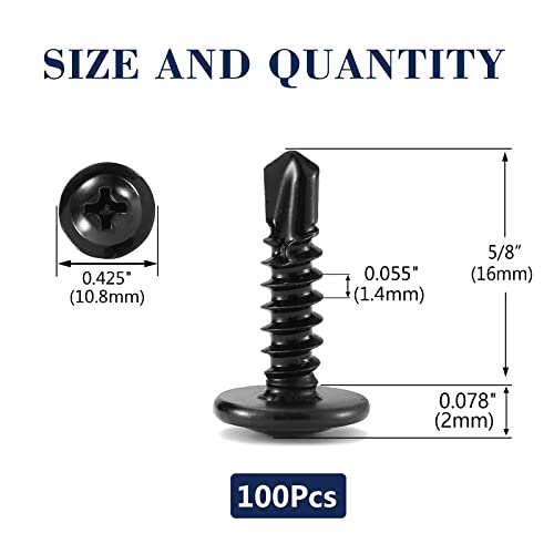 #8 x 5/8" Sheet Metal Screws 100Pcs 410 Stainless Steel Truss Head Fast Self Tapping Screws Black Oxide by SG TZH - color: Black, size: #8 x 5/8"