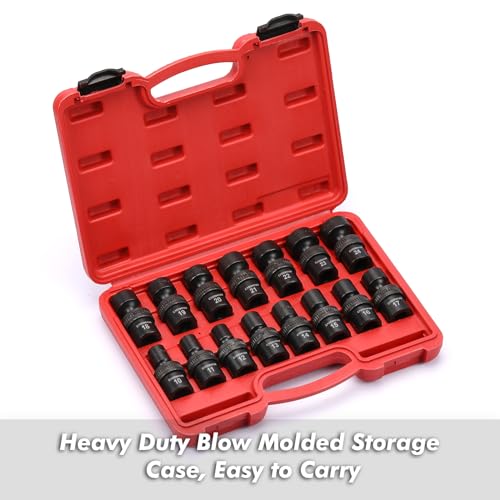 CASOMAN 15 PCS 1/2" Drive Standard Universal Impact Socket Set, 6 Point, Metric,10-24mm - size: 15 PCS 1/2" Dr.(Shallow)