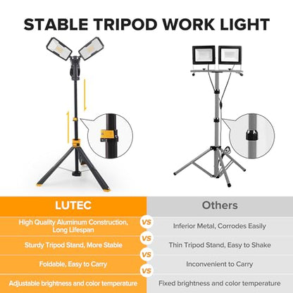 LUTEC Upgraded 6290Max 11000 Lumen 92W Dimmable LED Work Light with Stand - color: Black-Max-11000LM