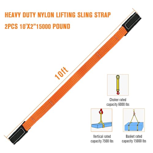 2 Pcs 2" x 10FT Heavy Duty Nylon Lifting Slings and Straps