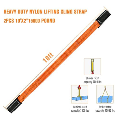 2 Pcs 2" x 10FT Heavy Duty Nylon Lifting Slings and Straps