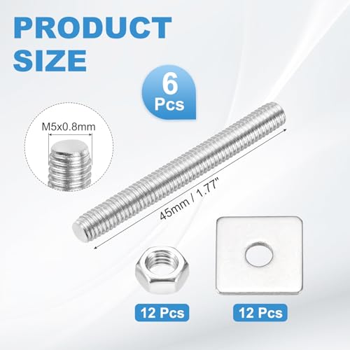 MECCANIXITY 6Set M5x45mm Fully Threaded Rod Threaded Rods Bar Studs - size: M5x45mm