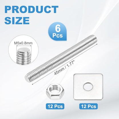MECCANIXITY 6Set M5x45mm Fully Threaded Rod Threaded Rods Bar Studs - size: M5x45mm