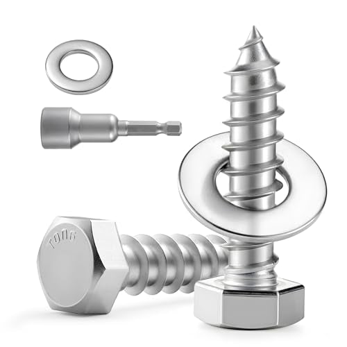 21 Sets 5/16" x 1-1/2" Hex Head Lag Screws Bolts with Flat Washers 304 Stainless Steel 18-8 Heavy Duty Lag Screw for Wood, Driver Bit Included - size: 5/16x1-1/2 (21sets)