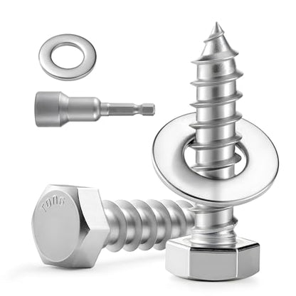 21 Sets 5/16" x 1-1/2" Hex Head Lag Screws Bolts with Flat Washers 304 Stainless Steel 18-8 Heavy Duty Lag Screw for Wood, Driver Bit Included - size: 5/16x1-1/2 (21sets)