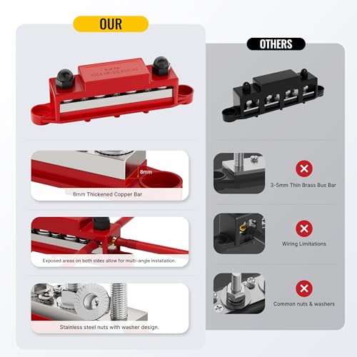 RVBOATPAT 400A Power Distribution Block 12V Bus Bar 4 x 3/8" (M10) Terminal Studs and 6 x #10 Terminal Screws 12 Volt Marine Bus Bar Positive & Negative for Boat Automotive Solar System - style: 400A 4x3/8"(M10) Studs+6 x #10 Screws