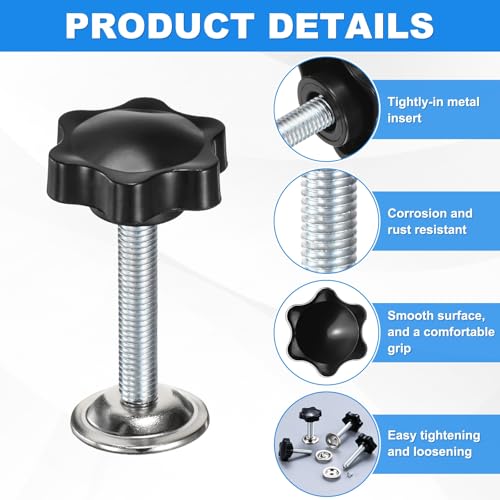 M METERXITY 2-Pack Star Handle Hand Screws, M8x45mm Carbon Steel Thread Star Clamping Knobs with Screws, Pressure Plate and Rubber Pad for Woodworking/Mechanical Equipment [Black] - size: M8 x 45mm