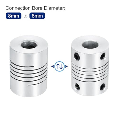 uxcell 2Pcs 8mm to 8mm Aluminum Alloy Shaft Coupling L25xD19 Flexible Coupler Beam for 3D Printer CNC Machine DIY Encoders and Motors Shaft,Silver - size: 8mm to 8mm