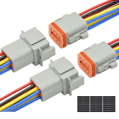 2 Set 8 Pin DT Deustch Waterproof Automotive Electrical Butt Connector with 16AWG -40℃-105℃ 600V Wires and Heat Shrink Tubes Connectors Kit for Car Truck Boat (F 8Pin Wiring 2Pair)