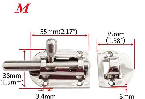 1/2Pack Stainless Steel 316 Door Window Lock Latch ，Marine Barrel Bolt Clasp Sliding Hasp Locks Push Pull Toggle Buckle W/Rubber gaskets (2Pack, Length: 90mm 3.54inch) - color: Silver, size: Length: 60mm/ 2.36inch