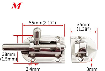 1/2Pack Stainless Steel 316 Door Window Lock Latch ，Marine Barrel Bolt Clasp Sliding Hasp Locks Push Pull Toggle Buckle W/Rubber gaskets (2Pack, Length: 90mm 3.54inch) - color: Silver, size: Length: 60mm/ 2.36inch
