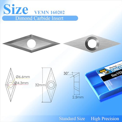Asieg Tool Diamond Tungsten Carbide Insert 32x10x2.5-30° Cutter Knives with Sharp Point fit for DIY Wood Lathe Turning Detailer Tools Kit or Woodworking Machine Tools Accessories 10pcs