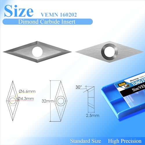 Asieg Tool Diamond Tungsten Carbide Insert 32x10x2.5-30° Cutter Knives with Sharp Point fit for DIY Wood Lathe Turning Detailer Tools Kit or Woodworking Machine Tools Accessories 10pcs