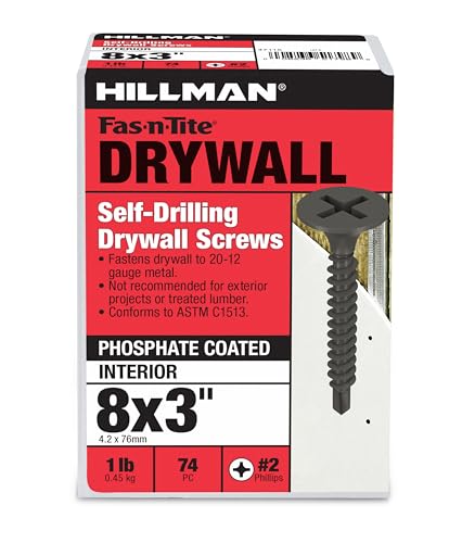 The Hillman Group 47115 8 x 3-Inch Self Drilling Drywall Screw Number 2 Self Drilling Point,Black Phosphate