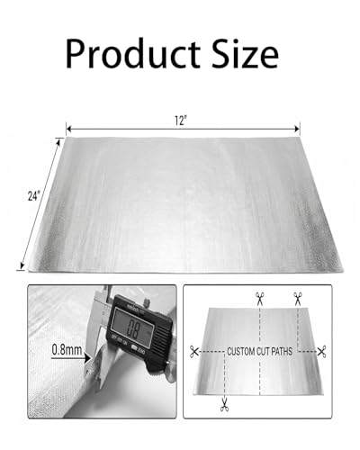 12" x 24" Aluminized Heat Shield Thermal Barrier - 2000°F High-Temperature Self-Adhesive Reflective Material Sheet, Fiberglass Sheet for Automotive Firewall, Car Hood, Floor Pan & Kitchen Cabinet Wall - color: Silver, size: 12'' X 24''