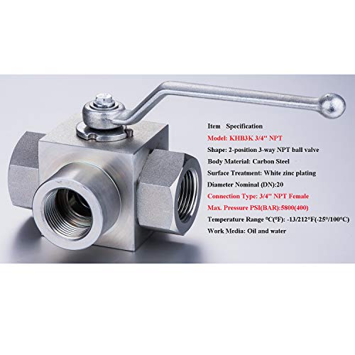Taixin 3way Hydraulic Ball Valve 3/4 inch NPT Female Hydraulic Valve 5800PSI KHB3K L-Bore High Pressure Ball Valve - size: 3/4 NPT, style: KHB3K