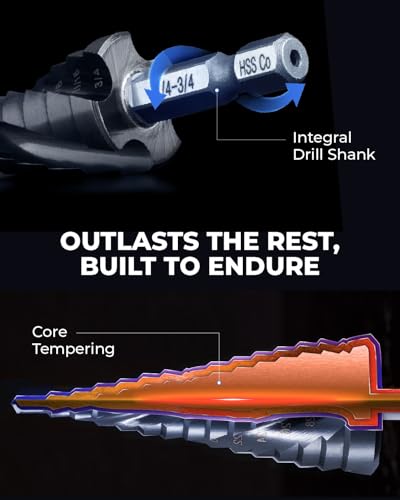 toolant M35 Cobalt Step Drill Bit, 1/4"-1-1/8", TiAlN, 1/4" Hex Shank - size: 1/4" - 1-1/8"