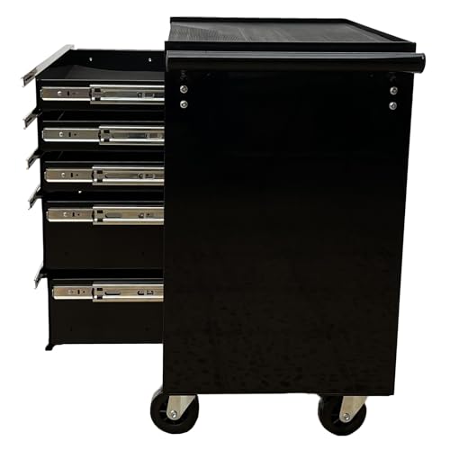 Workington Professional Industrial Rolling Metal Tool Chest with 5 Drawers, 26" 5-Drawer Tool Chest Cabinet with Ball Bearing Drawer Slides, Steel Tool Storage Box Organizer 4102 Black