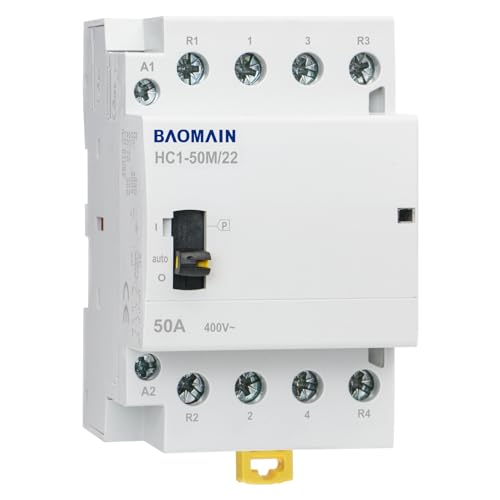 BAOMAIN 24V 4-Pole 50A Manual/Auto AC Contactor,2NO2NC,DIN Rail Mount