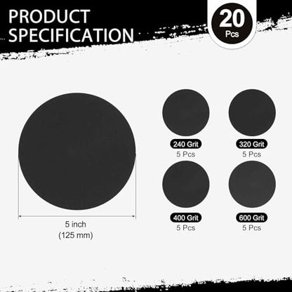 20 Pcs 5 in Sanding Discs 240-600 Grit Silicon Carbide Black - size: 5 Inch(240/320/400/600 Grit)