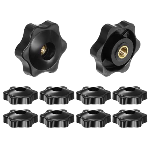 HARFINGTON 10pcs Star Knobs M5 Female Thread 32mm Head Plastic Through Hole Brass Screw-in Clamping Handles Threaded Hand Knobs, Black - color: Black, size: M5 x 32mm