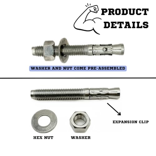 MIGHTY FASTENERS 316 SS Wedge Anchors 1/2"-13 x 3-3/4", 10 Pack - size: 1/2"-13 X 3-3/4"