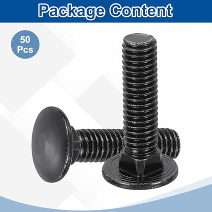 uxcell 50pcs Carriage Bolts 3/8"-16x2 Carbon Steel Round Head - Black - color: Black, size: 3/8"-16x2"