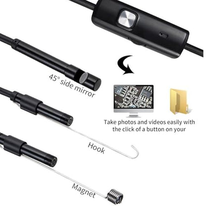 Endoscope Camera, USB Phone Borescope & Industrial Inspection Snake Camera, 7mm Probe with 6 LED Lights, IP67 Waterproof, for Android, Windows, and Pipe Sewer Drain (1 Meter / 3.3ft)