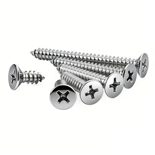 #6 x 1-1/4 [100 Pack] Flat Head Phillips Drive Self Tapping Screws, Sheet Metal Screws, 304 Stainless Steel (18-8), Corrosion Resistant Screws for Wood, Sheet Metal and More - size: #6 x 1-1/4