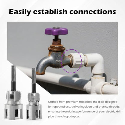 Integrated Internal & External Pipe Threading Tool,Pipe Thread Cuttings Tool,1/2'' 3/4'' Dies,Pipe Sizes Rethreading Tool,Dual-Function Pipe Thread Cutting Tool,for Drill Cutting Threading