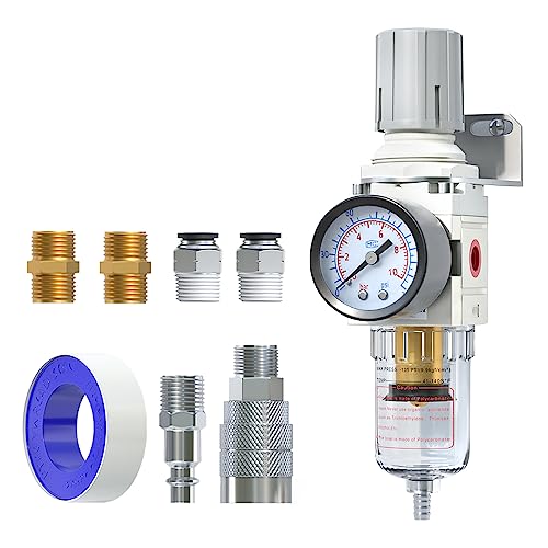 AIRZOE 1/4" NPT Air Compressor Filter & Pressure Regulator Combo AW2000-02 - color: Semi-Auto Drain/White, size: 1/4"NPT