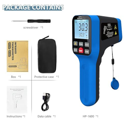 Non-Contact Infrared Thermometer Bluetooth, -50°F to 2912°F (-50°C to 1600°C) High Accuracy Laser Temperature Gun with Button for Cooking, HVAC, Industrial, Home and Automotive (Not for Human)