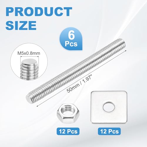 MECCANIXITY 6Set M5x50mm Fully Threaded Rod Threaded Rods Bar Studs - size: M5x50mm