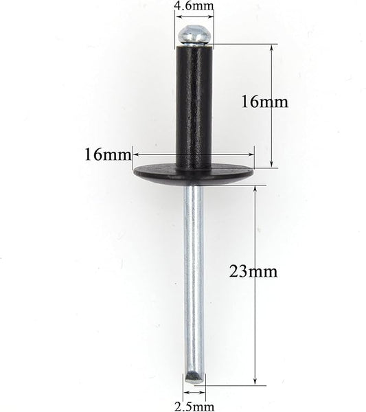 100pcs Black Large Flange Blind Rivets, Aluminum,Flange Diameter 5/8" (16 mm),Pop Rivets Assortment Kit Blind Rivet,3/16" x 5/8" Inch,Grip Range(8-12mm) - color: Black, size: 4.8 x 16mm-100Pcs