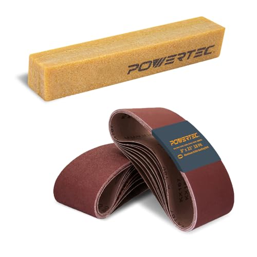 POWERTEC 3 x 21 Inch Sanding Belts & Cleaning Stick, 3 Each of 60/80/120/180/240/400 Grits Aluminum Oxide Sandpaper, 3x21 Sanding Belt for Portable Belt Sander, Woodworking, Paint Sanding (110437) - style: Assorted 60-400 Grit & Cleaning Stick