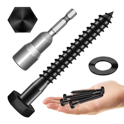 MYWISH (20Sets) 1/4" x 2-1/2" Hex Head Lag Bolts, Heavy Duty Lag Screws with Washers, 304 Stainless Steel Bolts 18-8, Lag Screws Wood Screws, Partial Thread Black Oxide, 1/4 Bolt - size: 1/4 x 2-1/2" (20 set)