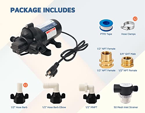 T33 Automatic On-Demand Diaphragm Pump 115Vac, 4.0GPM, 45PSI, Industrial Water Pressure Pump for Kitchen, Bathroom, RV, Marine Yacht, Caravan, Garden - style: 115Vac, 4.0GPM, 45PSI