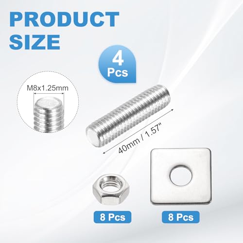 MECCANIXITY 4Set M8x40mm Fully Threaded Rod Threaded Rods Bar Studs - size: M8x40mm