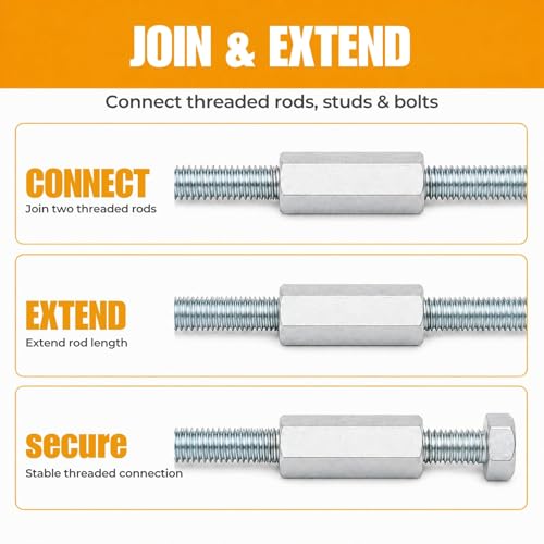 5/16-18 Hex Coupling Nut, Pack of 12 Zinc-Plated Carbon Steel Rod Coupler Extension Joiner - color: Silver, size: 5/16-18 x 1-1/4"