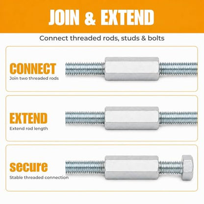 5/16-18 Hex Coupling Nut, Pack of 12 Zinc-Plated Carbon Steel Rod Coupler Extension Joiner - color: Silver, size: 5/16-18 x 1-1/4"