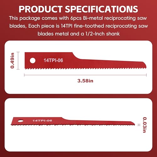 4” 14 TPI 6Pcs fit Standard 1/2" Shank Air Reciprocating Saws