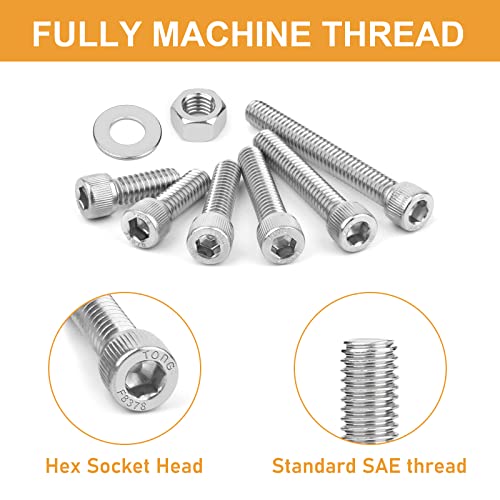 1/4-20 Hex Socket Head Cap Screw, VIGRUE 175PCS UNC Hexagon Bolts Washers Nuts Assortment Kit Machine Screws Set Stainless Steel 18-8 (304), Length from 5/8" to 2" - size: 175PCS 1/4-20 Socket Head