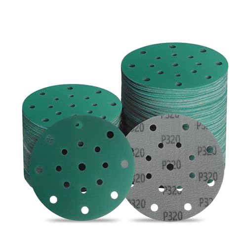 6 Inch 17 Hole 320 Grit Zirconia Alumina Hook & Loop Sanding Discs, Heavy-Duty Polyester Film Backing, Wet/Dry Anti-Clog for Random Orbital Sanders - Wood, Automotive, Metal - 50 Pack - color: 320 Grit, size: 6 Inch 17 Hole
