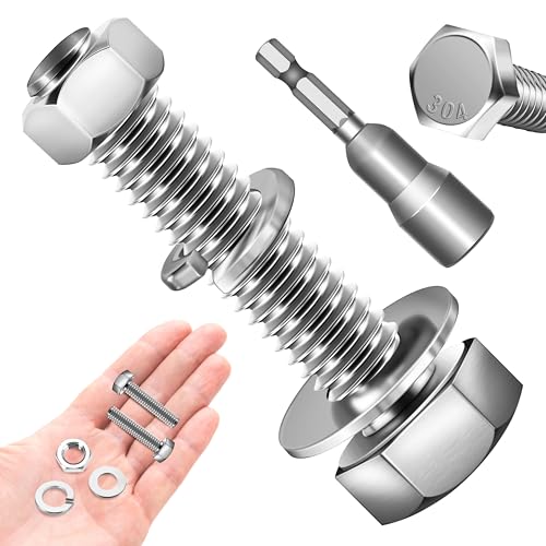 (8 Sets) 3/8-16 x 1-3/4" Bolts, 3/8 Bolt Hex Head Screws, Assorted Screws Nuts and with Flat & Lock Washers, 304 Stainless Steel 18-8 Bright Finish 3/8 Bolts and Nuts Set by Marysino - color: (Silver)-3/8, size: 1-3/4"
