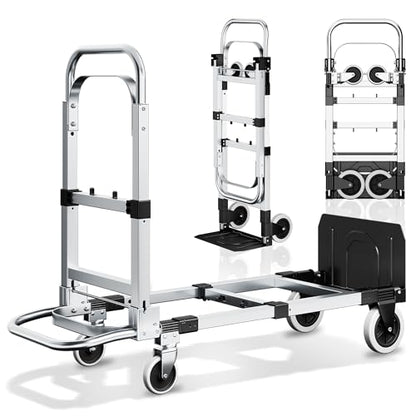 3 in 1 Convertible Hand Truck Dolly, 600Lbs Heavy Duty Folding Hand Truck Dolly Cart with Wheels, Adjustable Handle Angle & Expandable Base for Moving Home, Shopping, Office, Warehouse, Black - color: Black